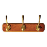 Vintage wall coat rack in lacquered wood - 3 golden hooks