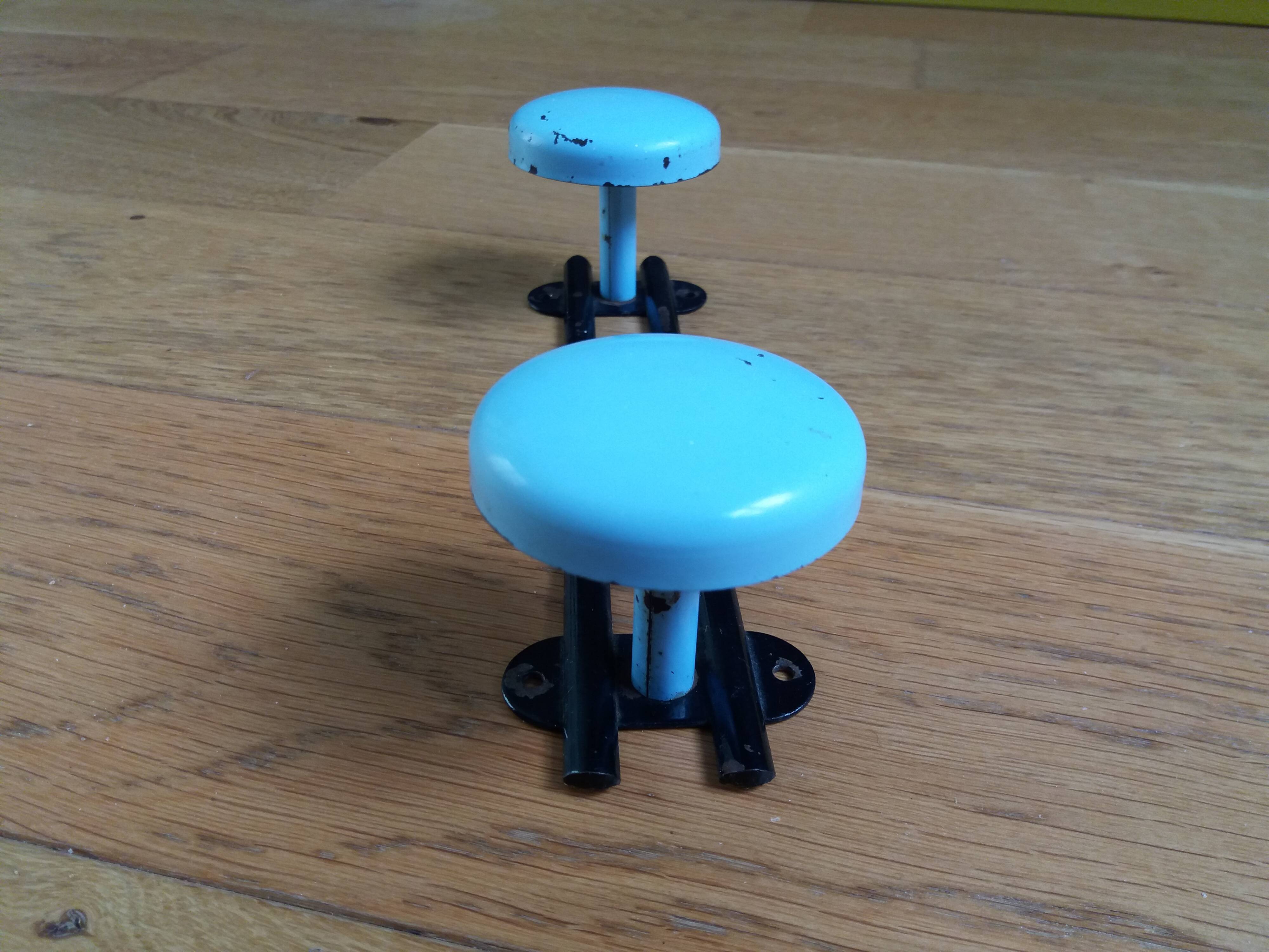 Wall coat rack with 2 vintage hooks from the 60s and 70s