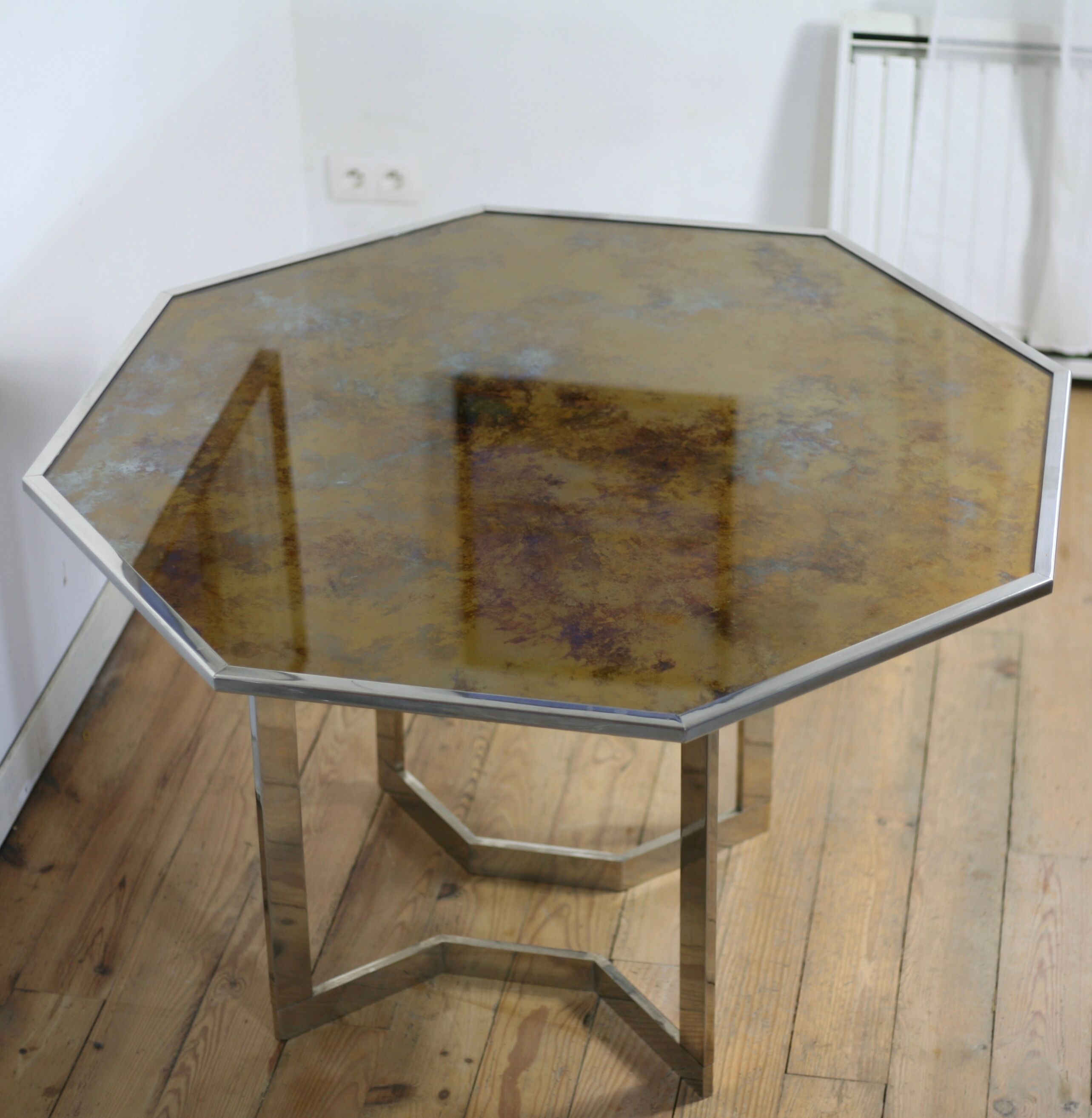Chrome steel table and glass tray, France, circa 1970