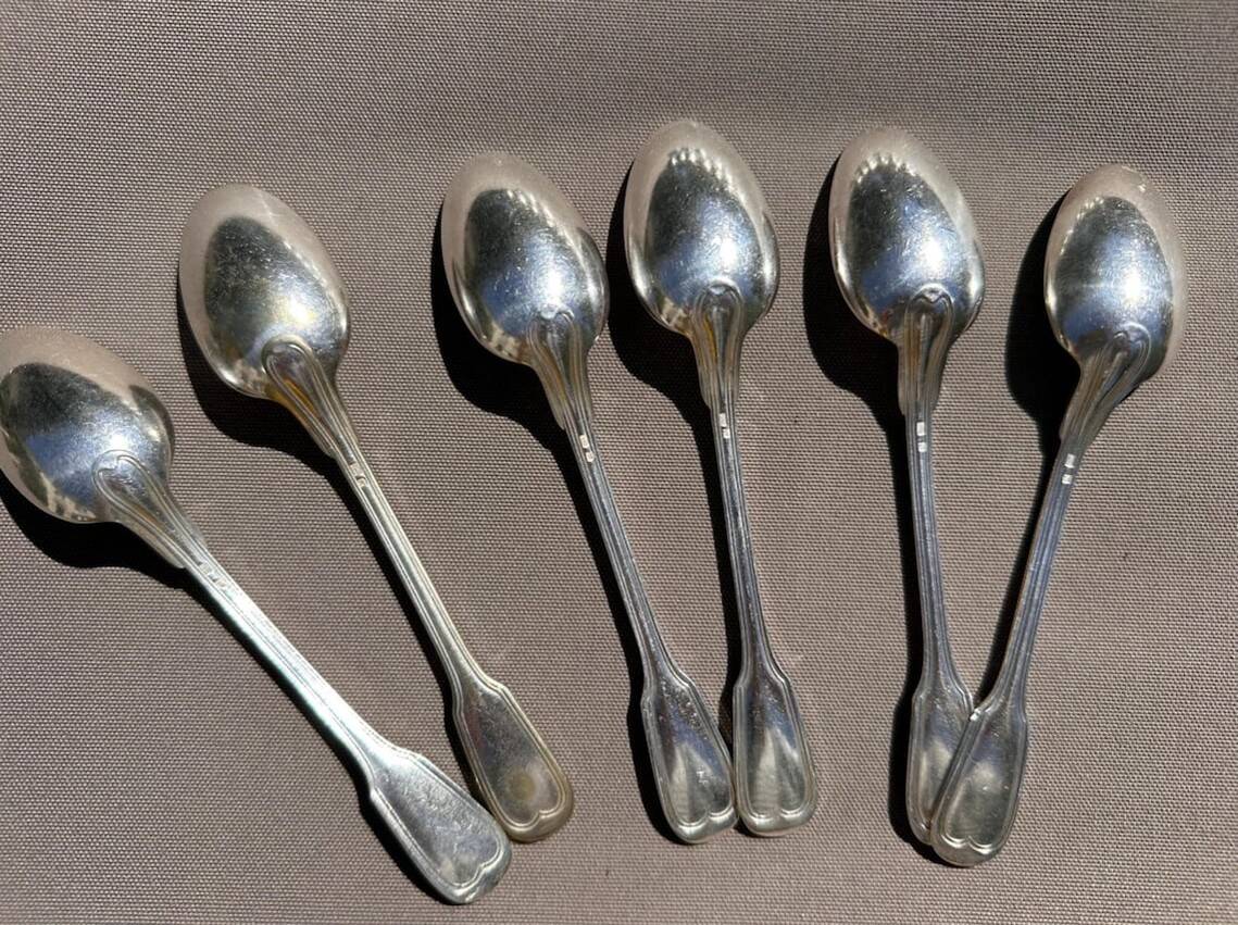6 petites cuillères charles roux paris en métal argenté -modèle filet vieux