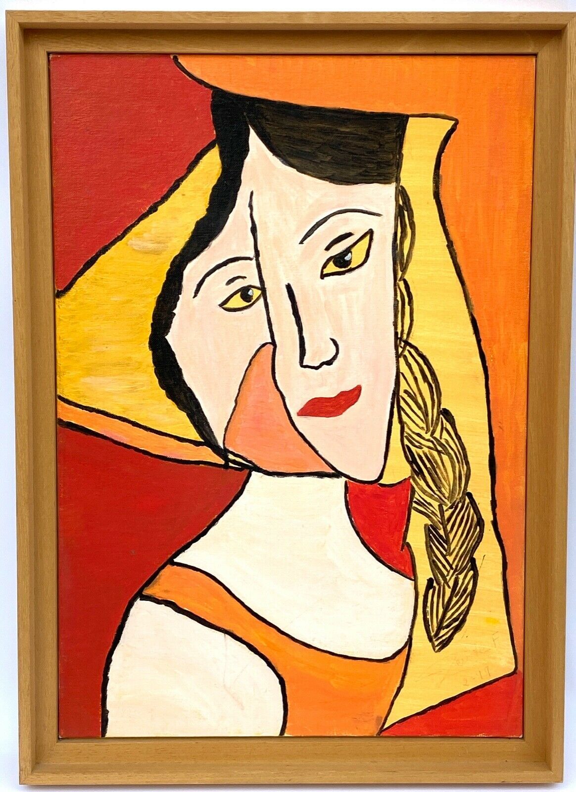 Oil on cardboard by denise fortin figurative composition ma geisha 1999