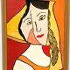 Oil on cardboard by denise fortin figurative composition ma geisha 1999