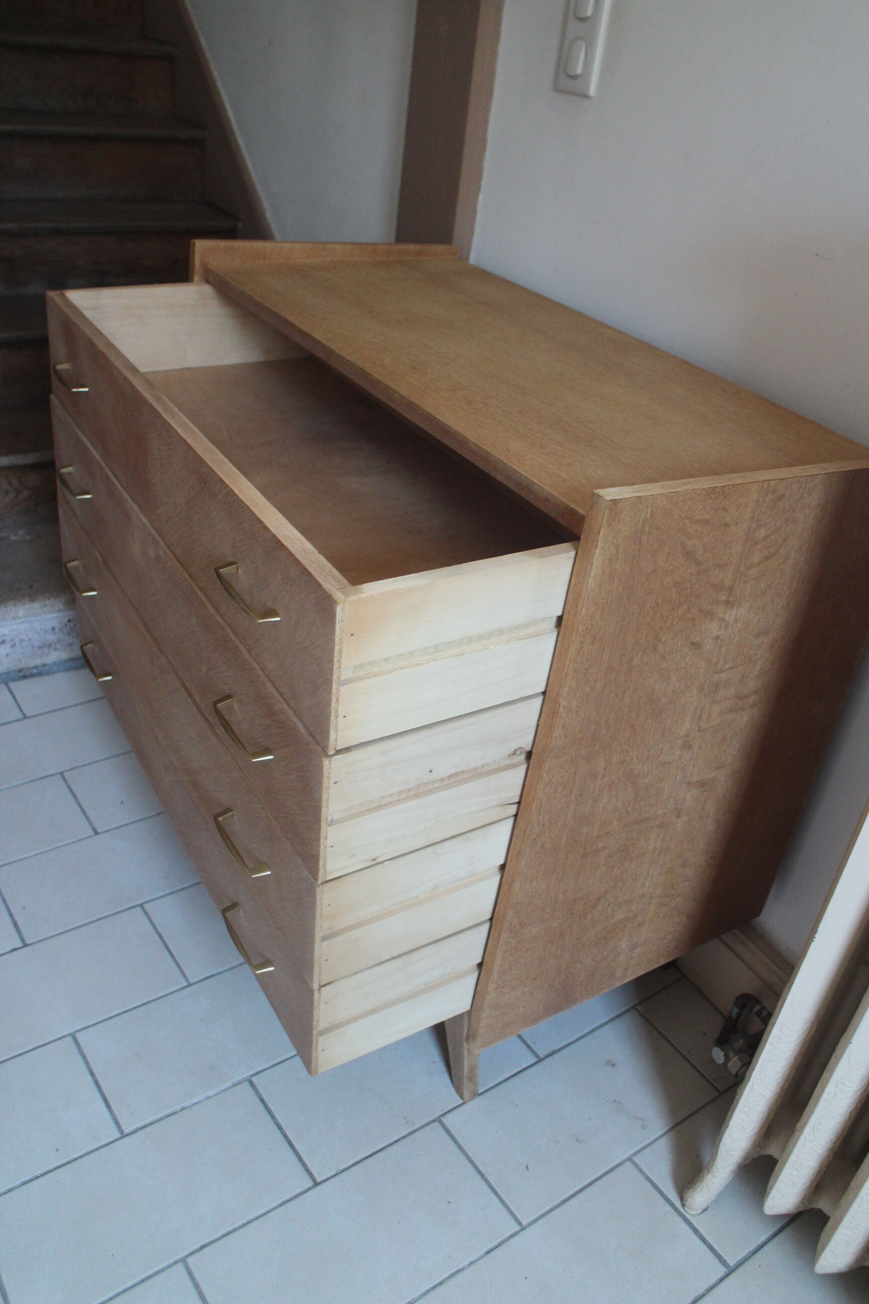 Chest of drawers with compass feet in raw wood