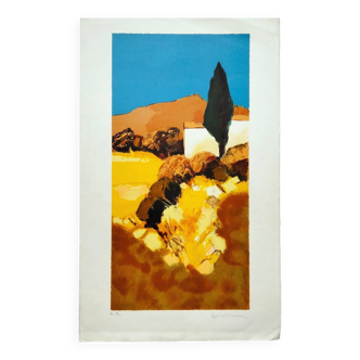 Jean-claude allenbach 1947 2007 the cypresses signed lithograph