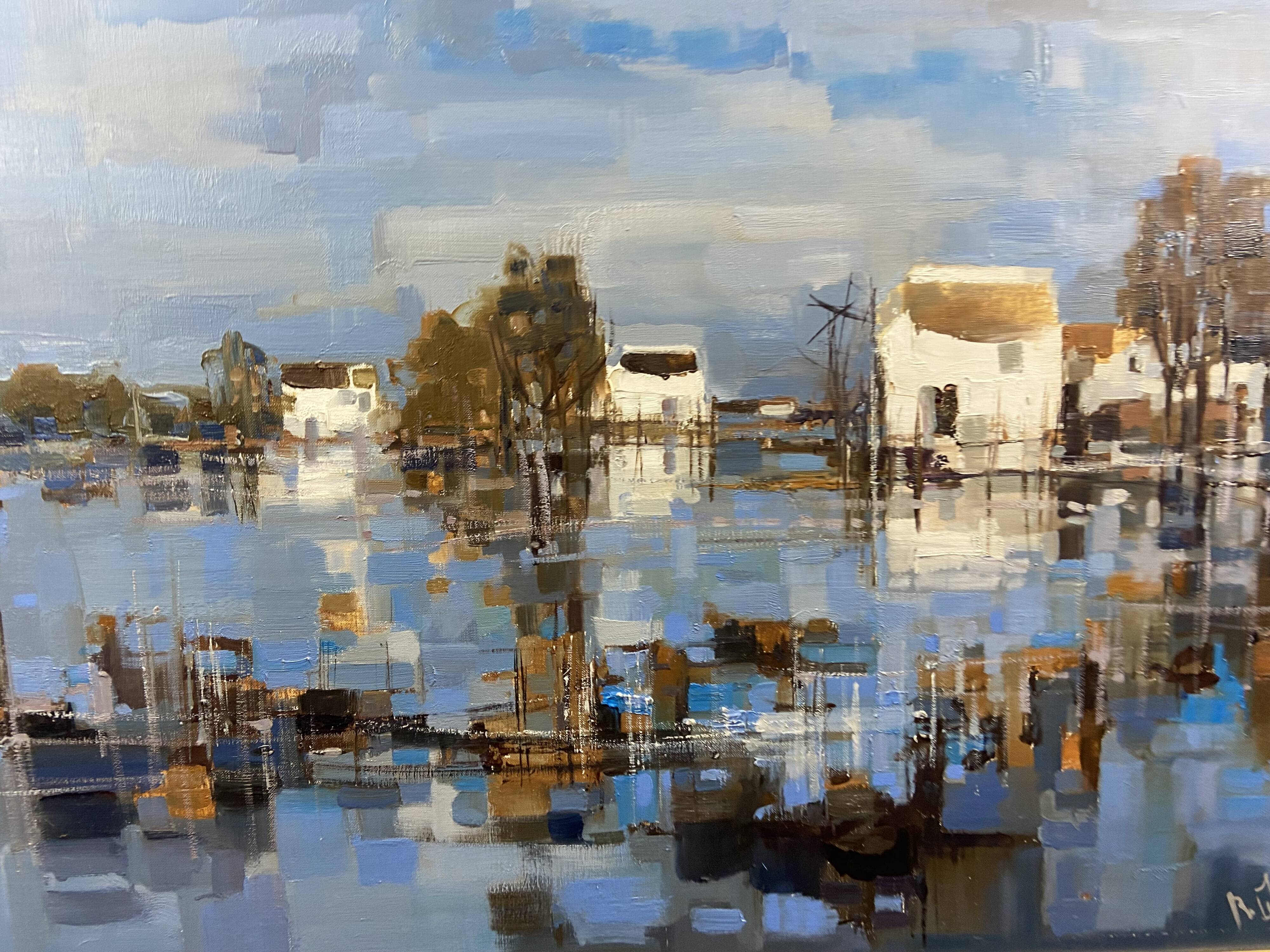 Large oil painting on canvas Camargue landscape Roger QUINTAINE 1921-2005