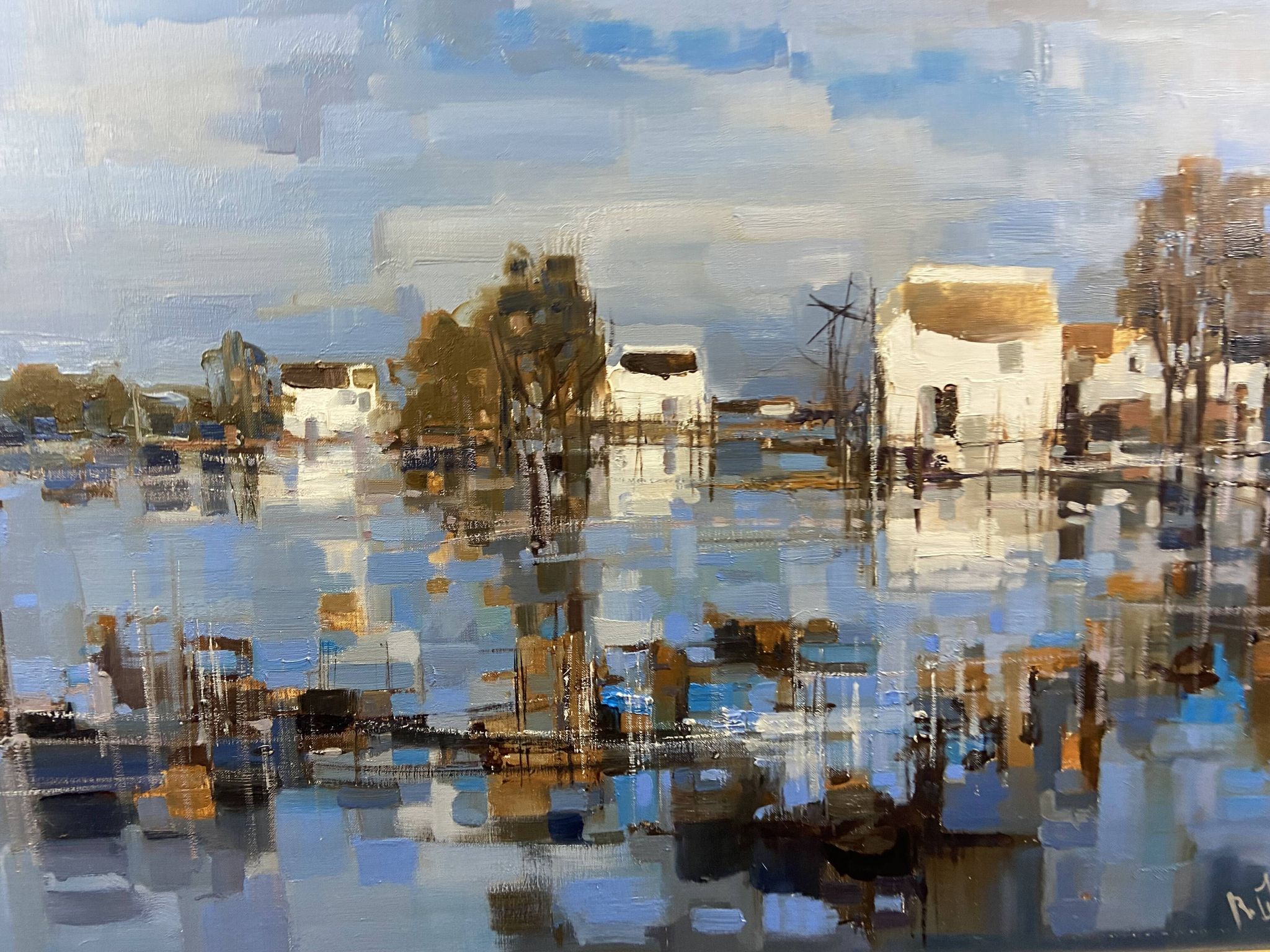 Large oil painting on canvas Camargue landscape Roger QUINTAINE 1921-2005