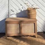 Antique chest in raw solid oak and caning