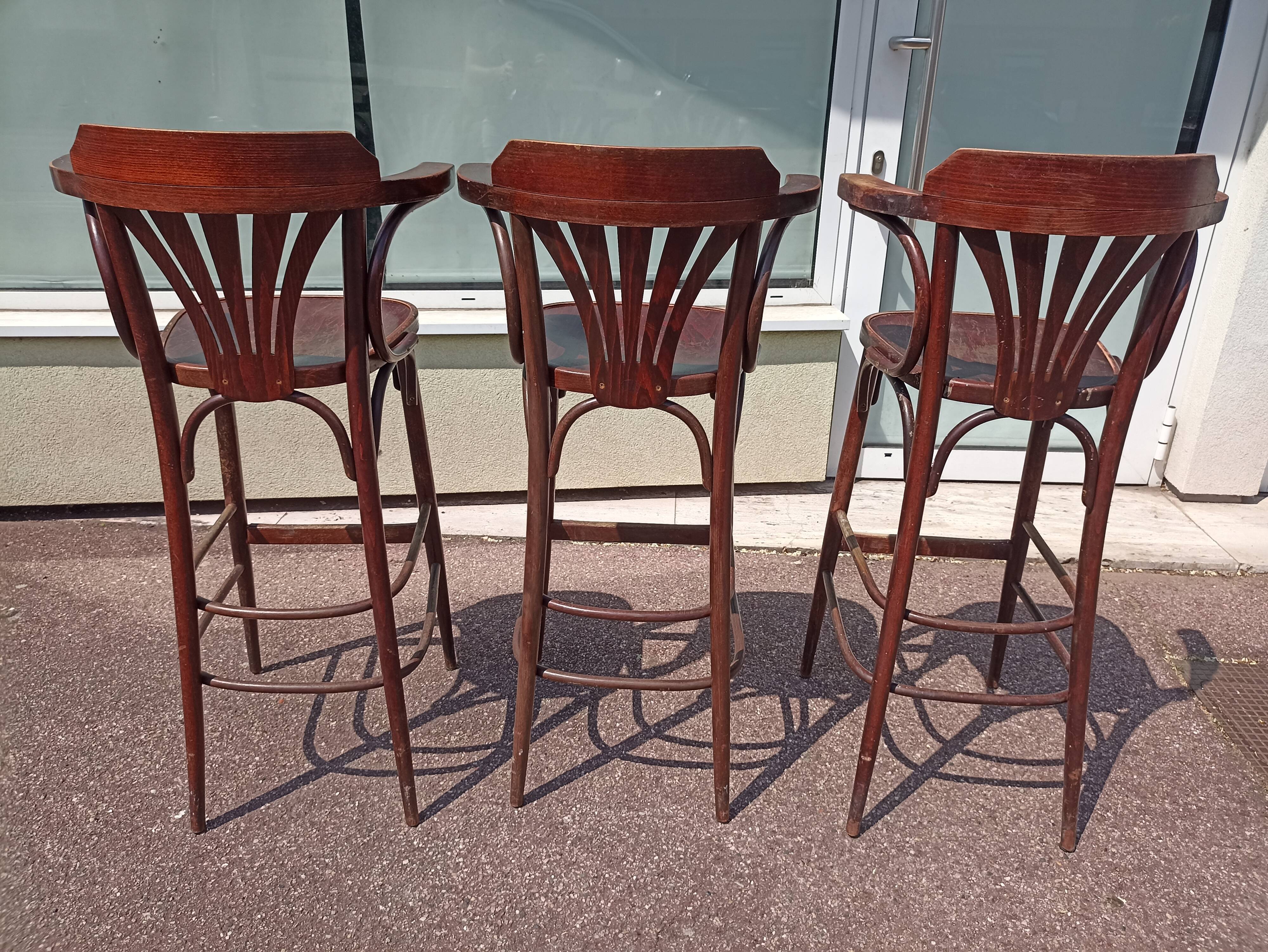 Lot de 3 tabouret de bar bistrot - bois - vintage