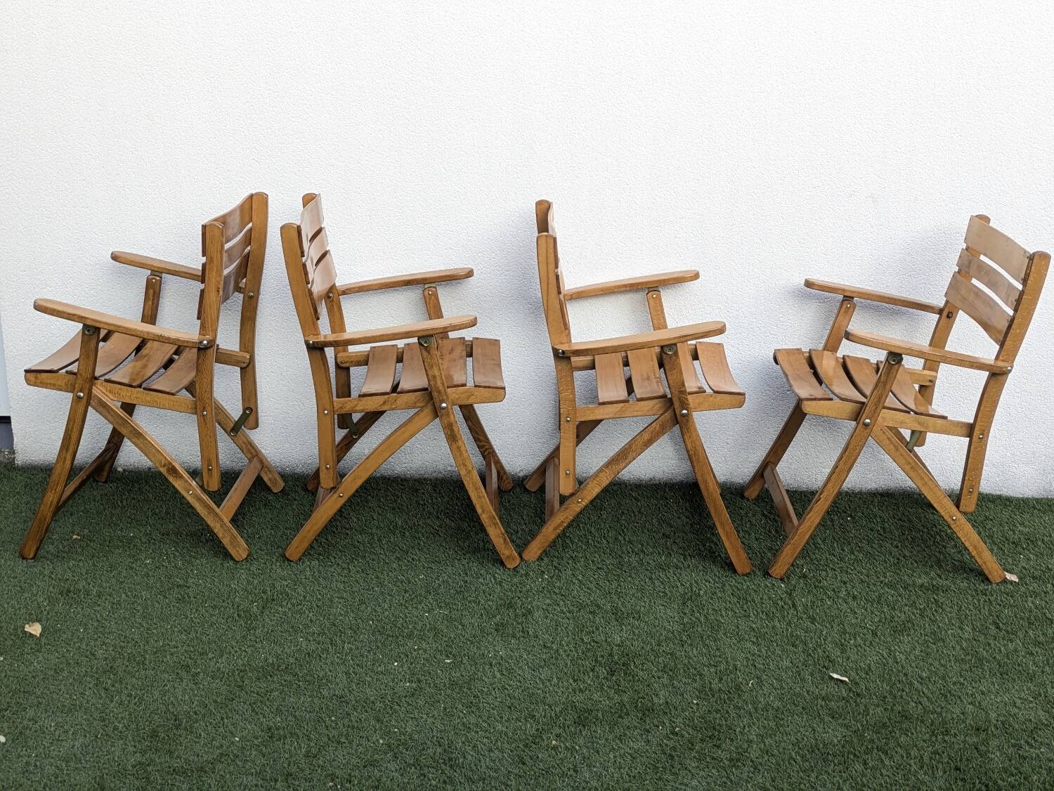 4 vintage folding garden armchairs – French work 1970-80