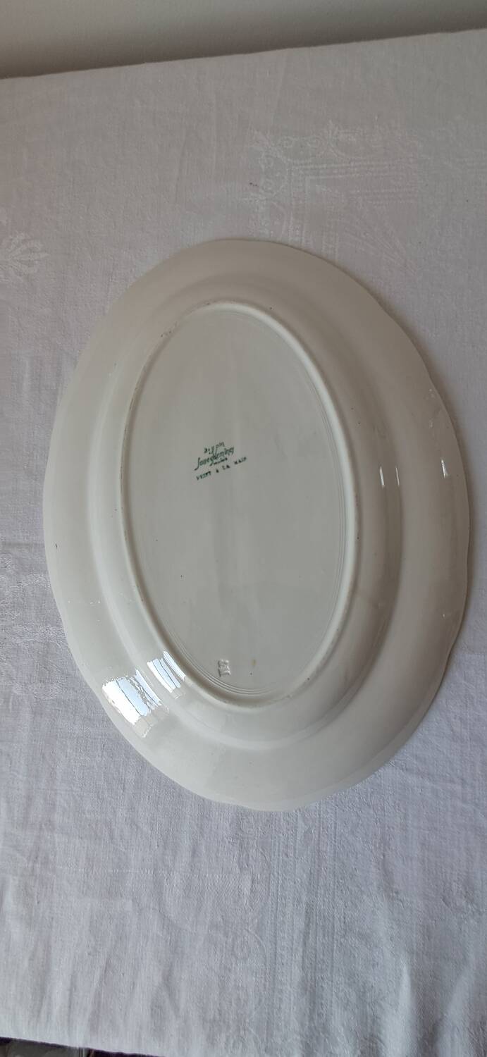 Digoin Sarreguemines dish, hand-painted decoration of wild birds