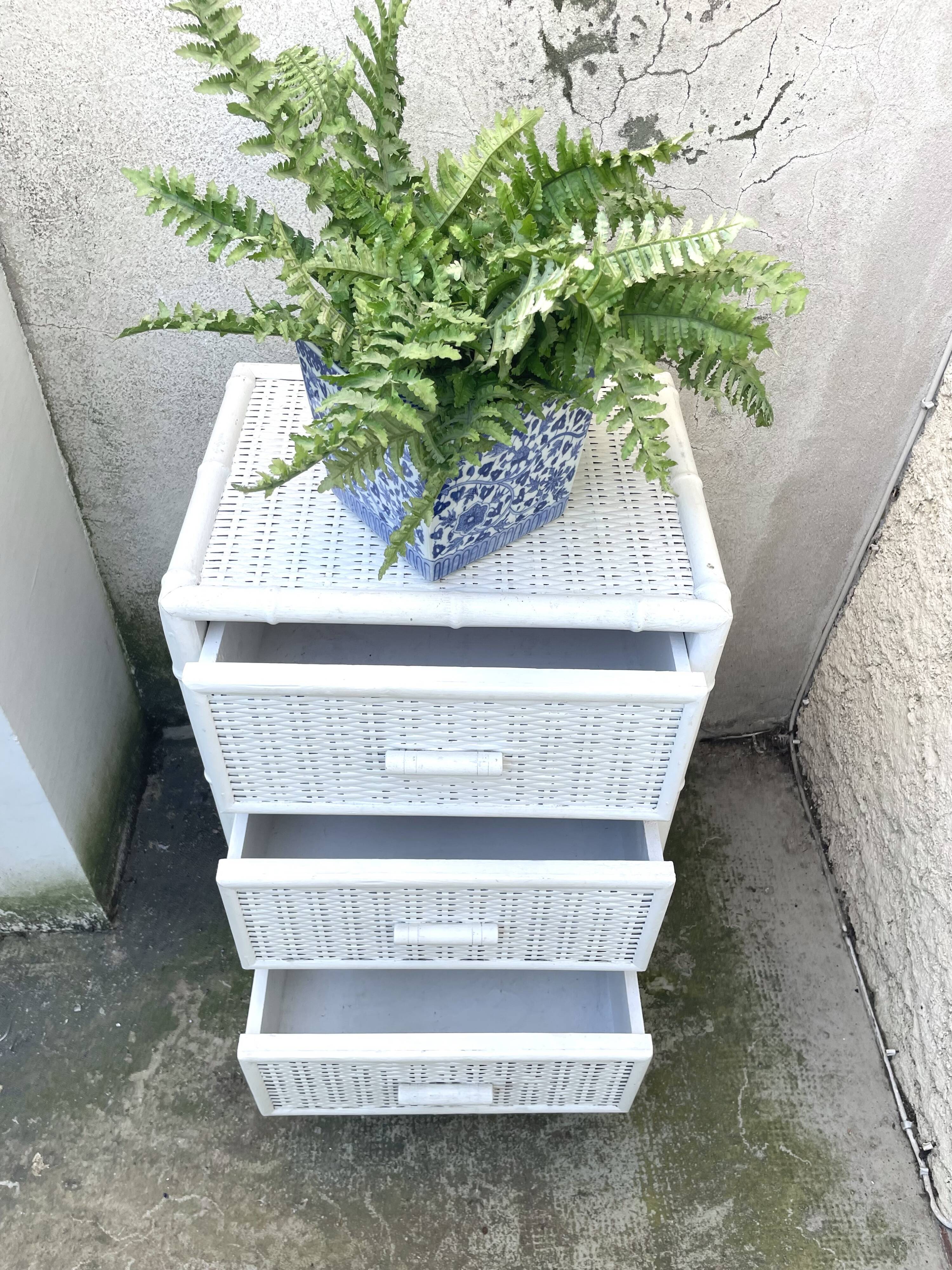 small white rattan cabinet 3 drawers