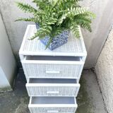 small white rattan cabinet 3 drawers