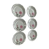 6 dessert plates in white porcelain with art deco rose pattern