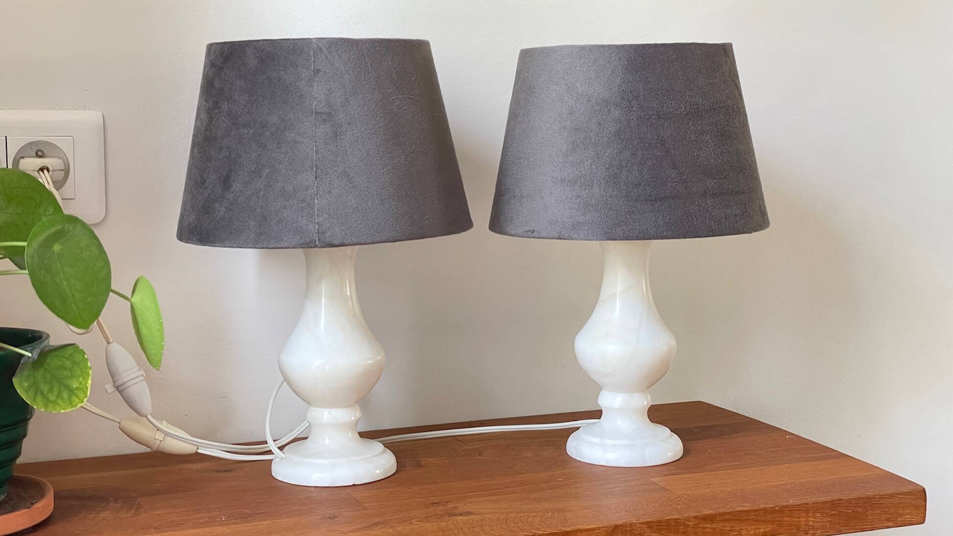 Pair of Vintage Alabaster Stone Lamps