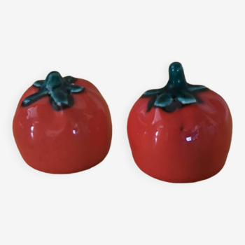 Vintage slip tomato salt and pepper shakers