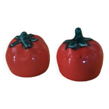 Salière et poivrière tomate en barbotine vintage