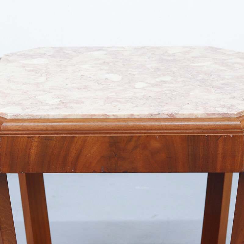 French Antique Art Deco Side or Console Table with Pink Marble Top