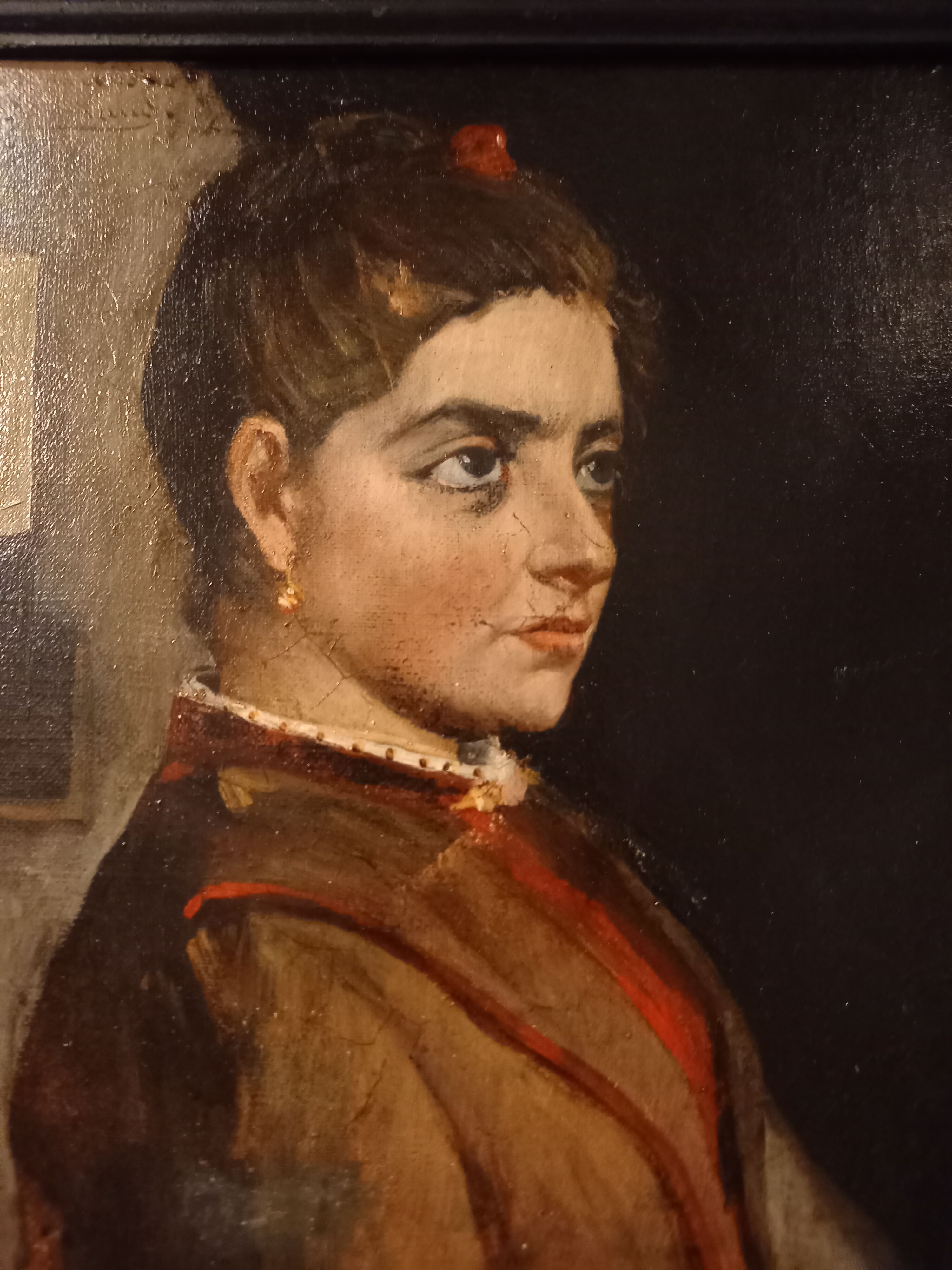 Old portrait, oil on canvas, portrait of a woman, late nineteenth century
