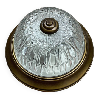 Plafonnier en laiton et verre moulé ancien