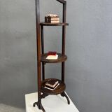 Vintage 3-tier cake stand in dark wood, 1920s serving display.