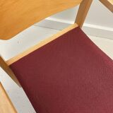 Scandinavian style oak and burgundy chair with armrests