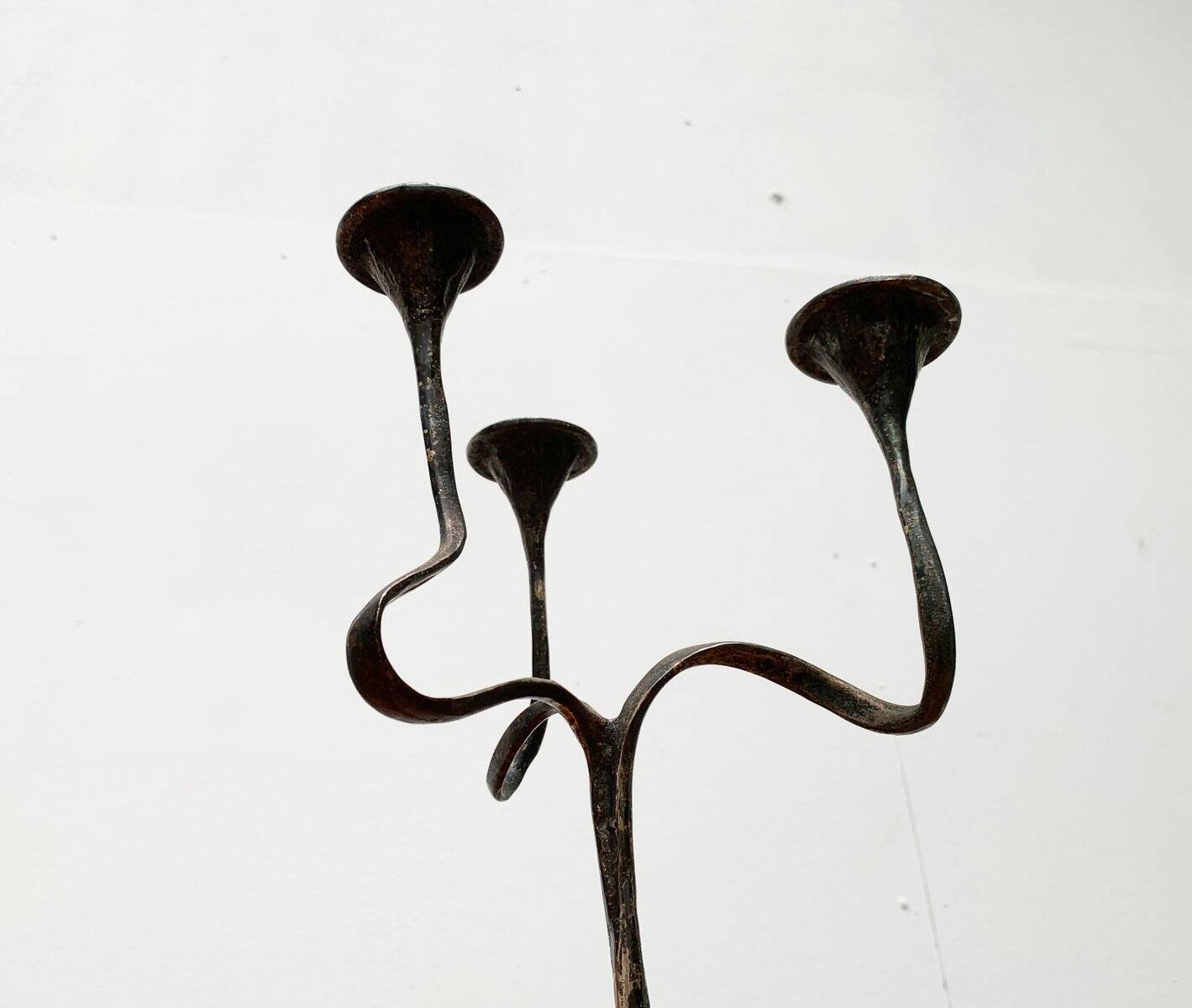 Amadeus Candle Holder in Brutalist Bronze, Italian Mid-Century by Kurt Jesch for Fratelli Tonini