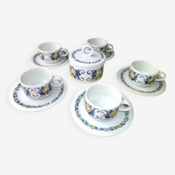 5 espresso coffee cups and matching Villeroy Boch ceramic sugar bowl Cadiz model