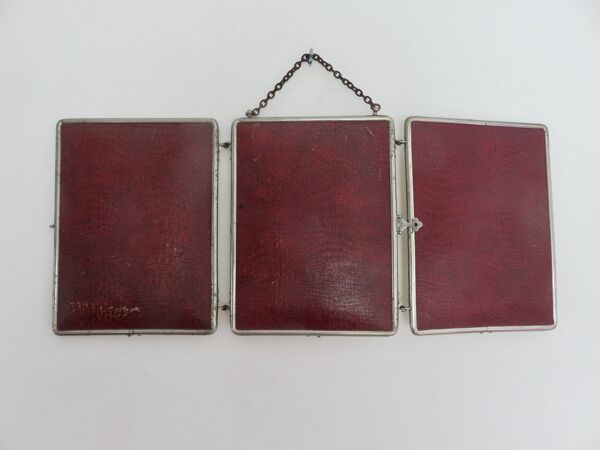 Miroir de barbier triptyque à chainette avec fermoir années 30 40