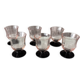 Verres à liqueur vintage Art Déco roses | Ensemble de 6 | Pied noir | Années 1930-1940