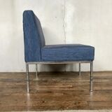 Chrome foot heated chair and vintage blue fabric, 1970