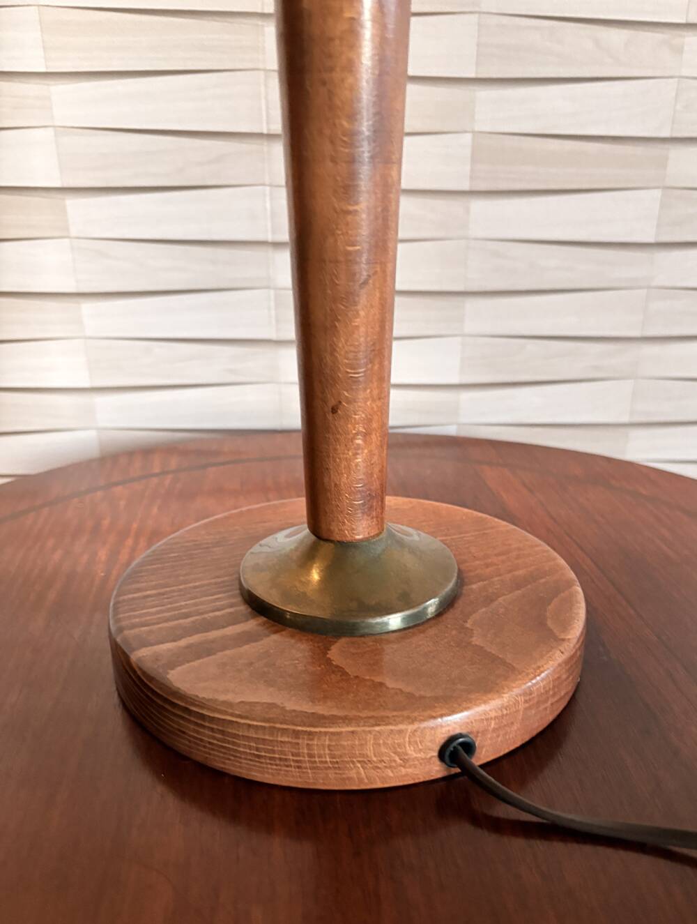 Vintage Unilux lamp in wood and opal glass, Scandinavian style.