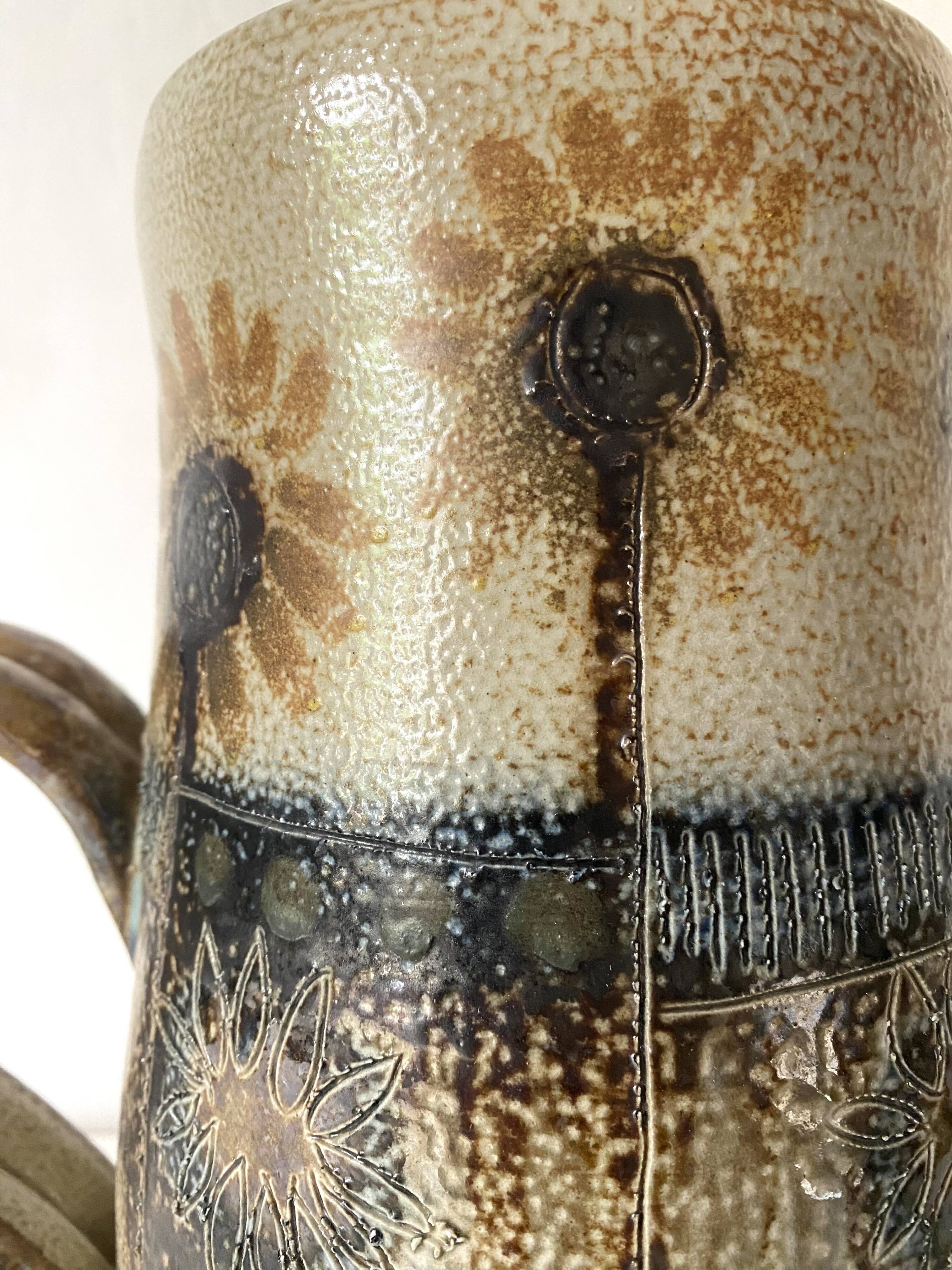 Large enamelled stoneware pitcher JC Courjault Kéraluc signed 31 cm, 1970s