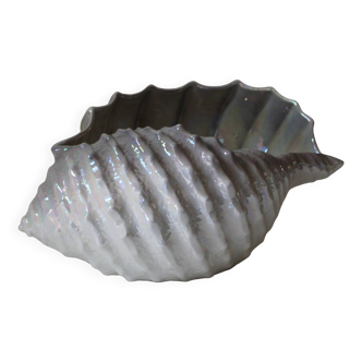 Large iridescent barbotine shell bowl, Italy vintage
