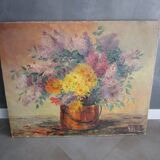 Old oil painting on canvas - bouquet of flowers
