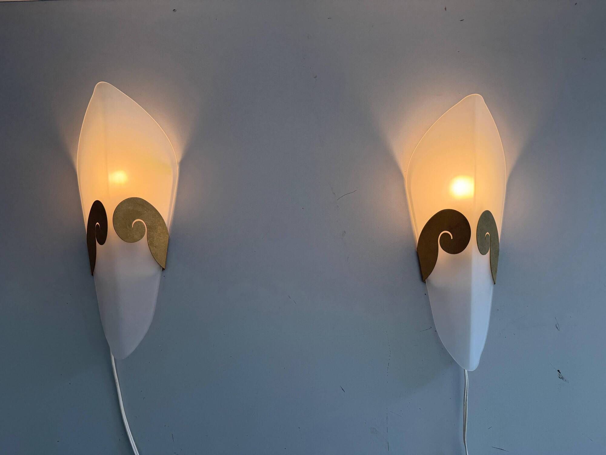 Pair of glass and metal wall lights AGE, 1980s, Italy