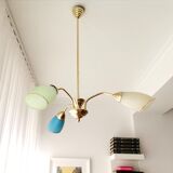 Vintage 1940s gold metal and glass 3 arm Sputnik chandelier