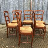 6 rush-seated chairs in solid cherry wood in Louis XV style