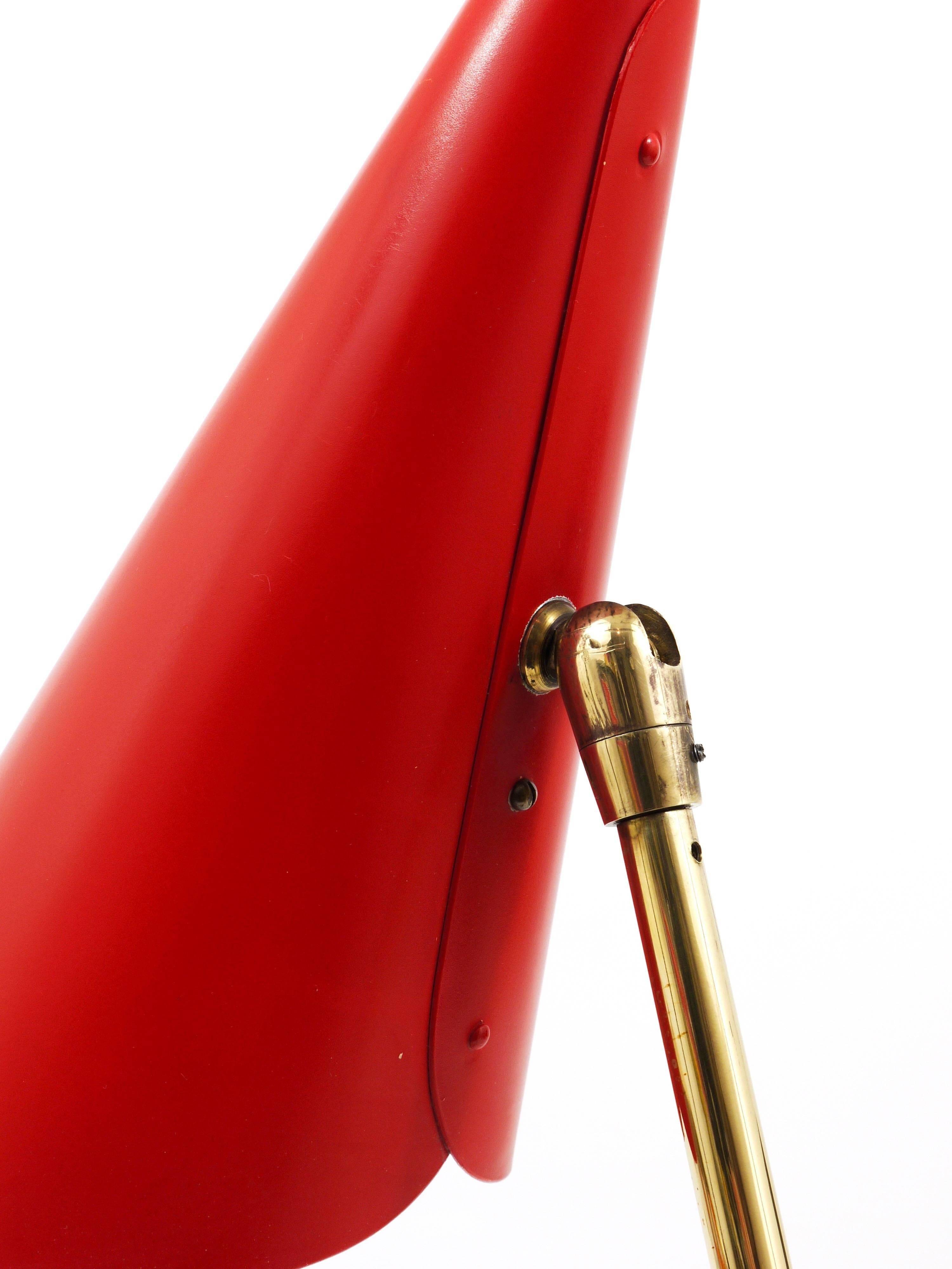 Red brass table lamp in the style of J.T. Kalmar, mid-century, Vienna, Austria, 1950s.