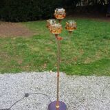 1970s design floor lamp in gold and orange chrome metal with 4 glass tulips