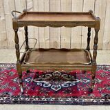 Trolley on wheels and its tray, work from the 1960s in beech