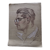 Dessin au pastel 1971 portrait homme à lunettes, signé rose ? marseille 13 bouche du rhône papier