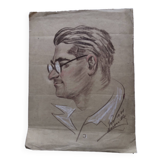 Dessin au pastel 1971 portrait homme à lunettes, signé rose ? marseille 13 bouche du rhône papier
