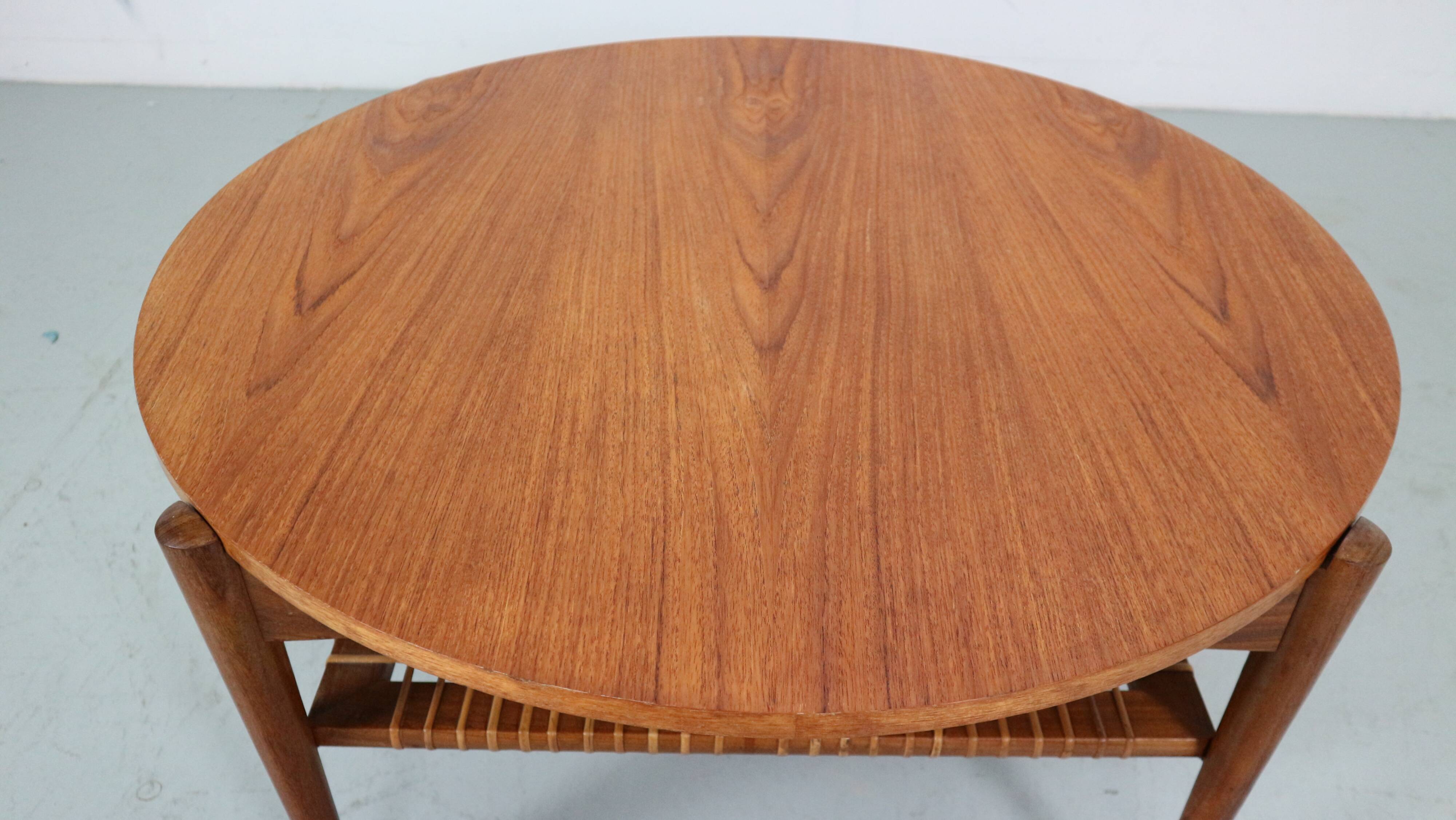 Scandinavian Modern Teak& Rattan Round Coffee Table, 1960's Denmark
