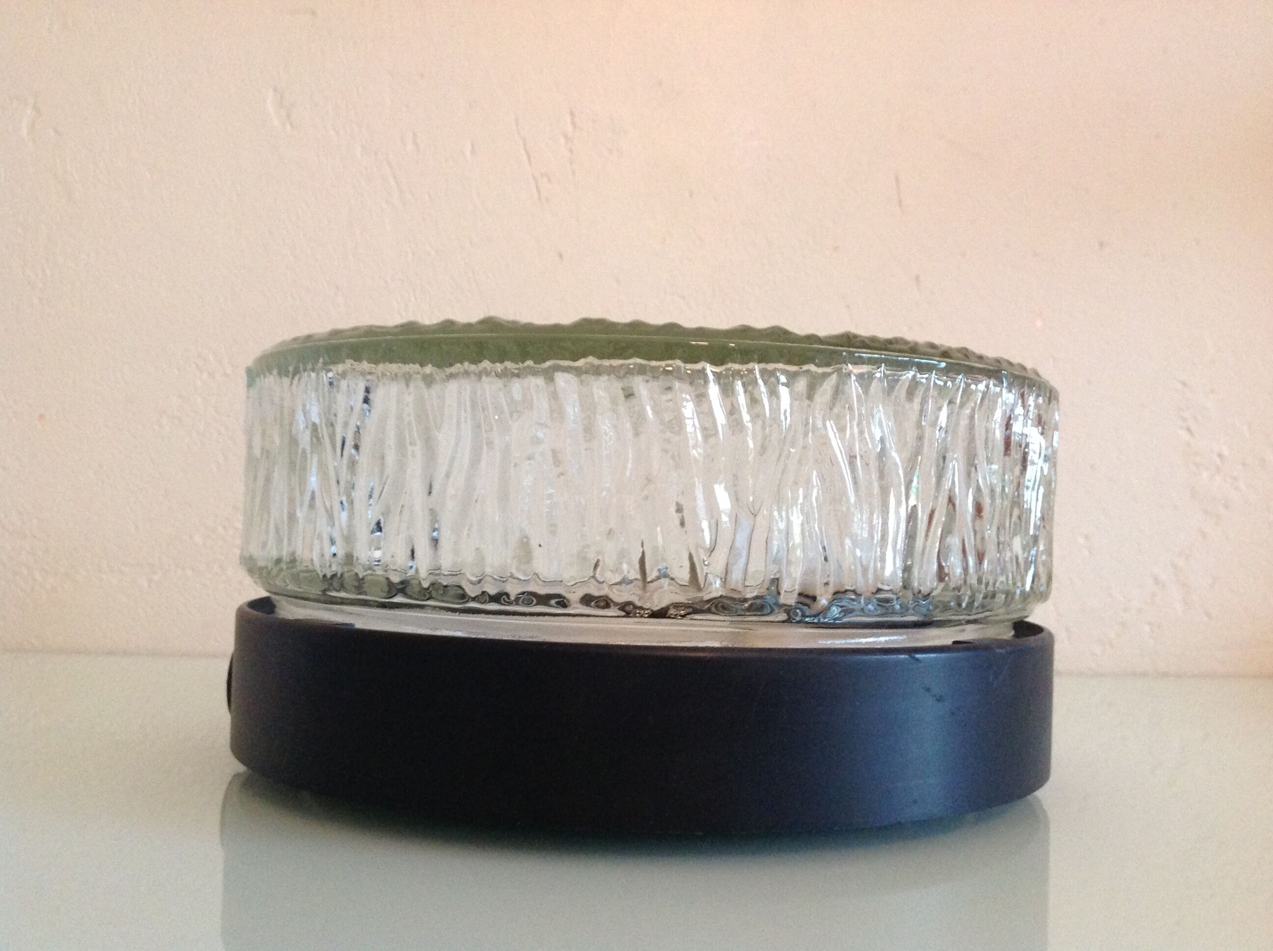 Vintage 60s-70s round ice glass ceiling light