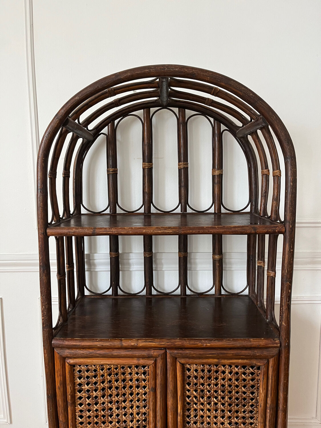 Vintage rattan and caning shelf bookcase
