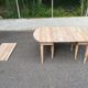Renovated square extendable dining table in raw solid cherry wood, Louis XVI style.