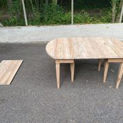 Renovated square extendable dining table in raw solid cherry wood, Louis XVI style.