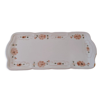 Plat ancien en céramique blanc et fleurs de Printemps roses Niderviller France