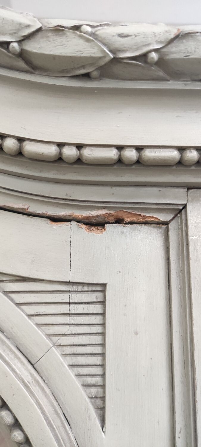 Wardrobe 3 doors, 3 drawers Louis XVI style patinated