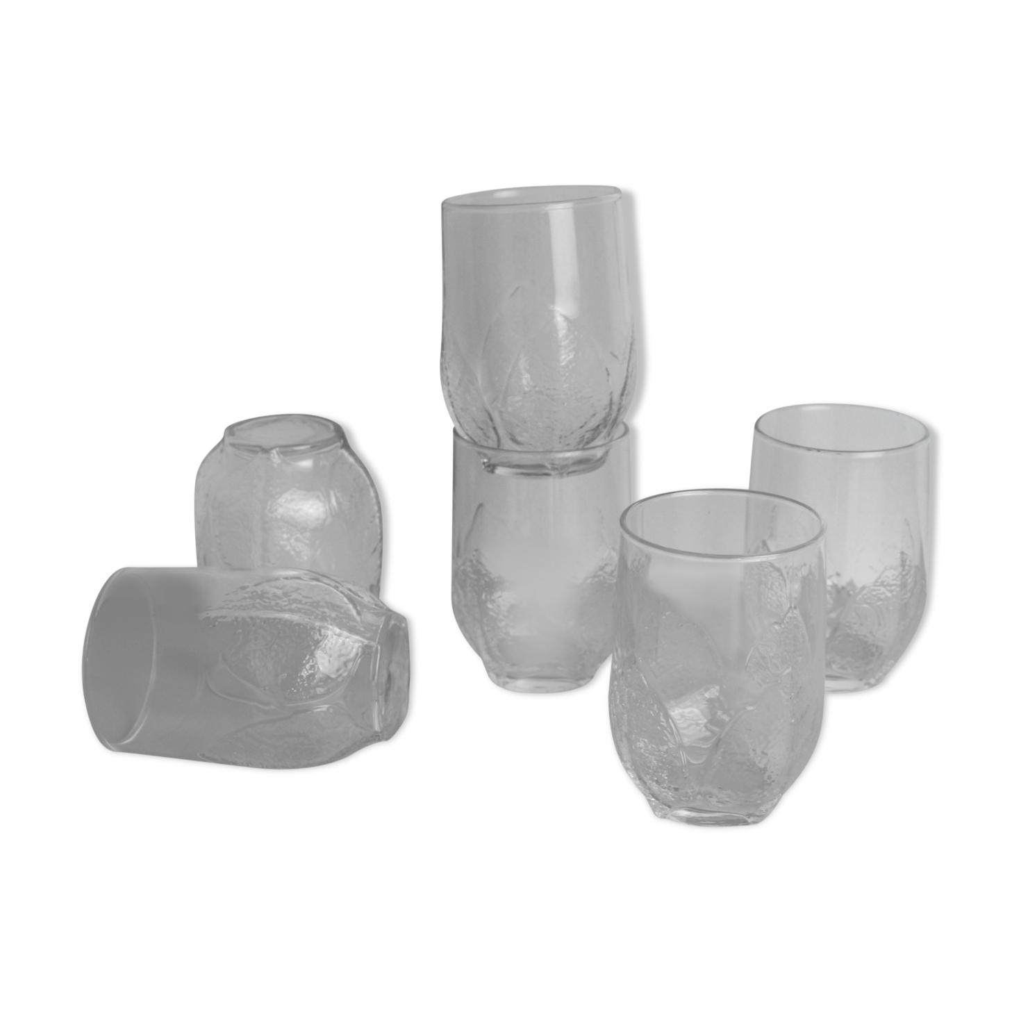Set of 6 glass glasses leaf pattern